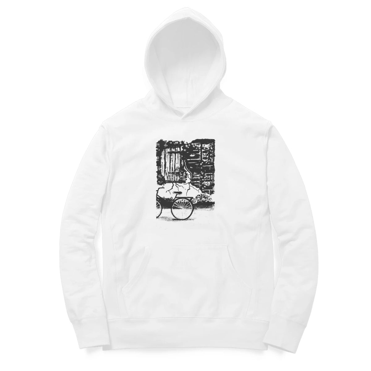 Window & Cart Hoodie – Sketch front only – White (front)