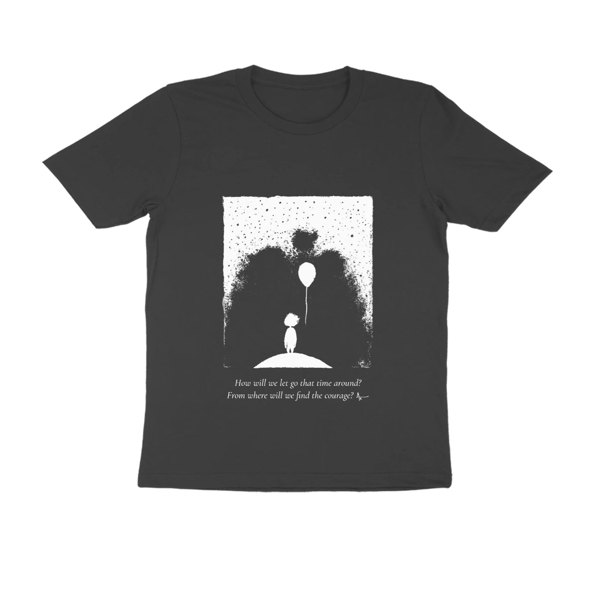 Balloon Girl Tee (Black, Sketch + quote front (Ak logo)) - Black