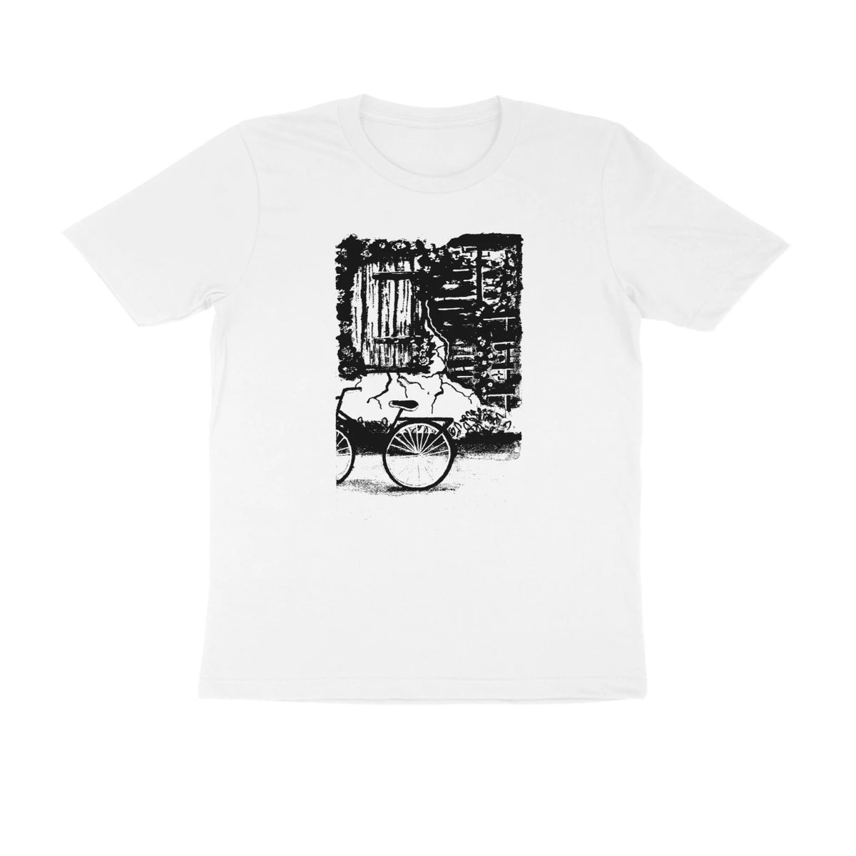 Window & Cart Tee (White): Walking the streets - White