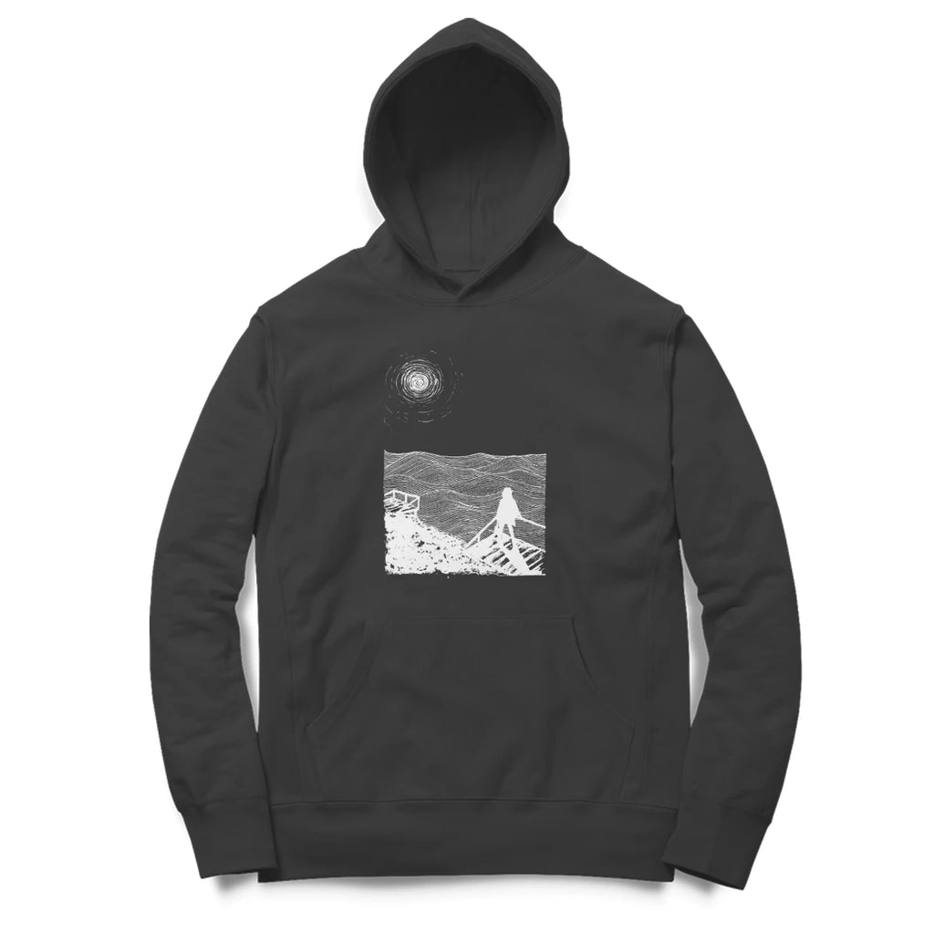 Sea Stairs Hoodie (Black): I have forgotten your voice, - Black
