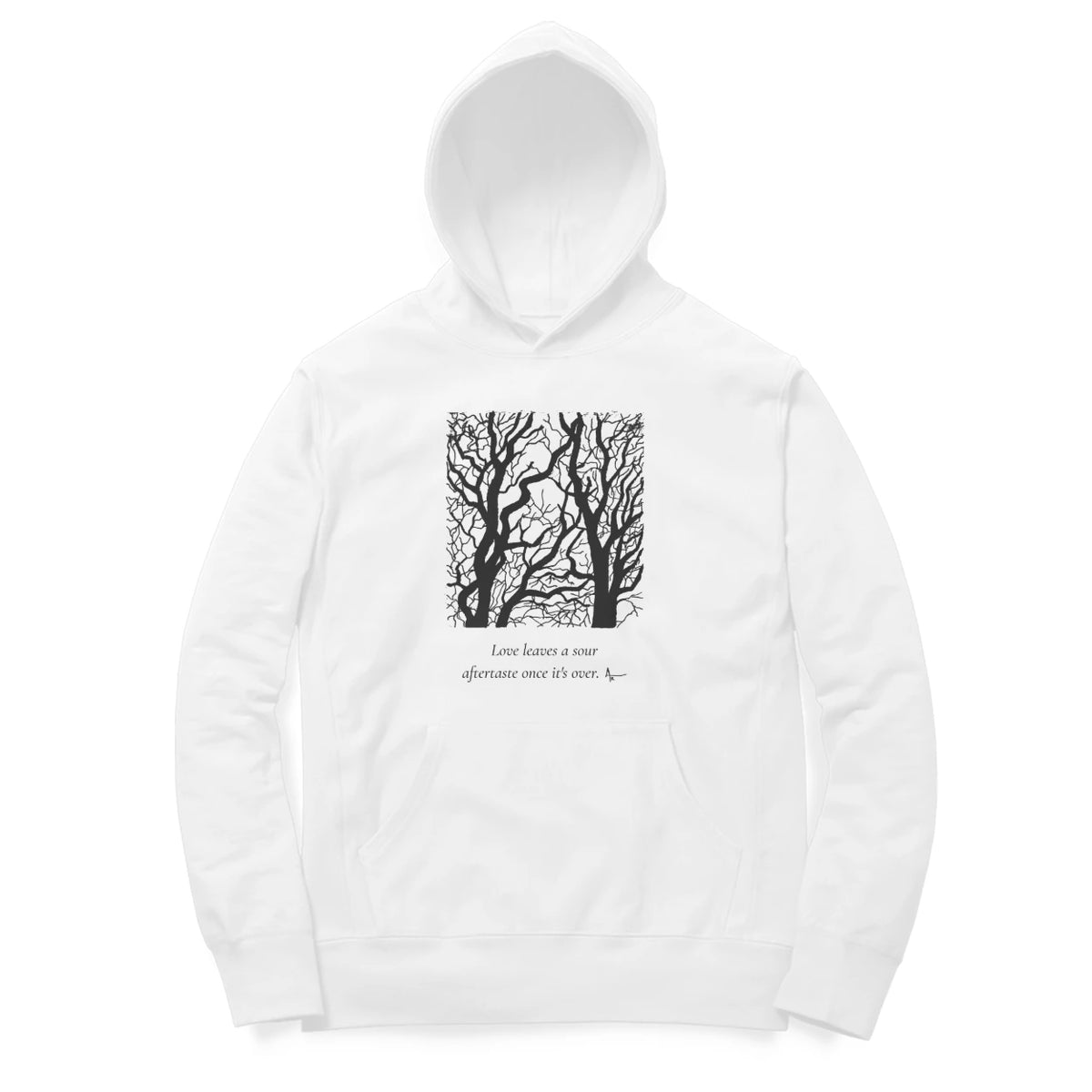 Bare Trees Hoodie – Sketch + poem front – White (front)