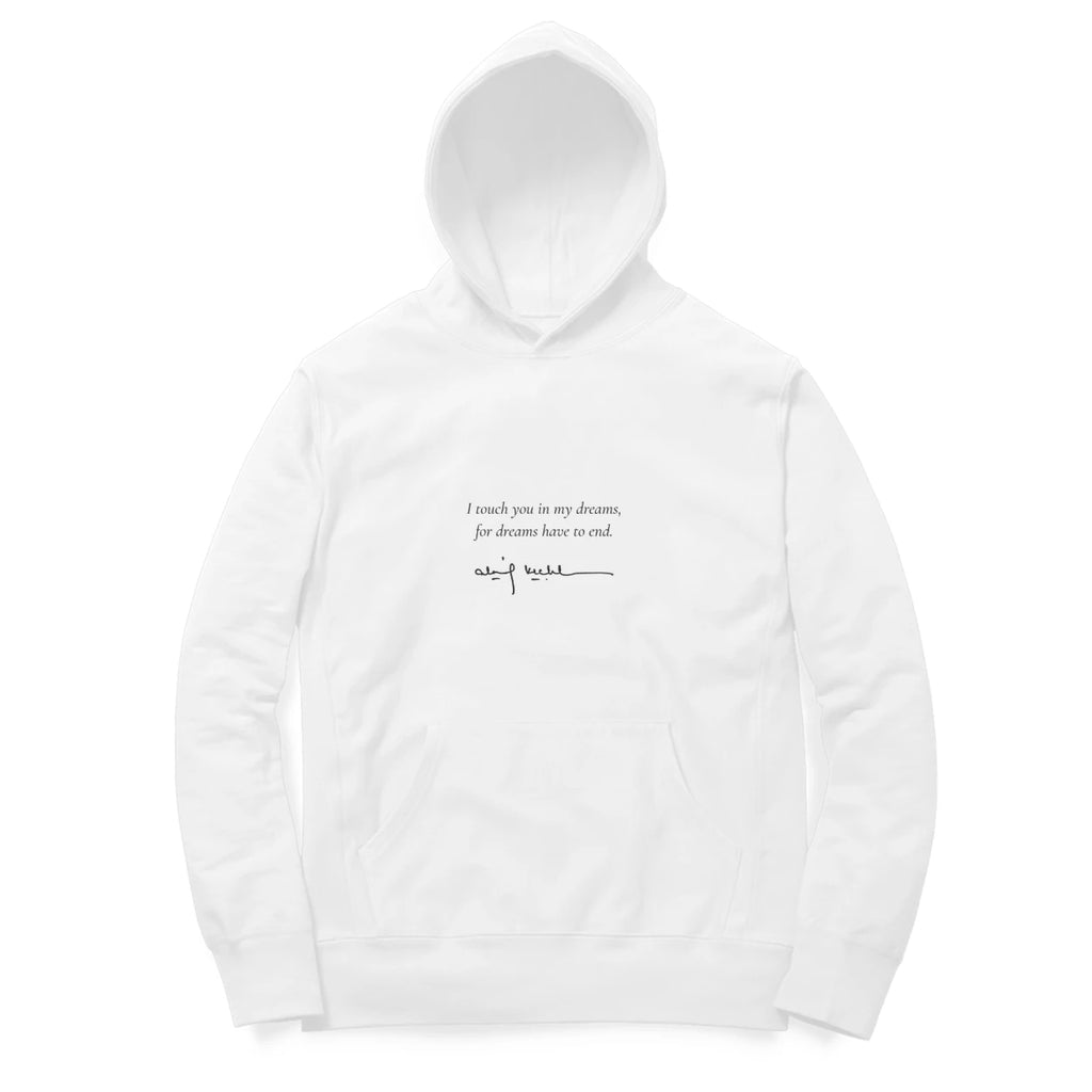Blindfold Hoodie (White, Quote front / sketch back) - White