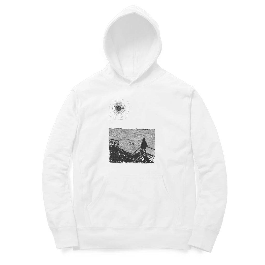 Sea Stairs Hoodie (White): I have forgotten your voice, - White