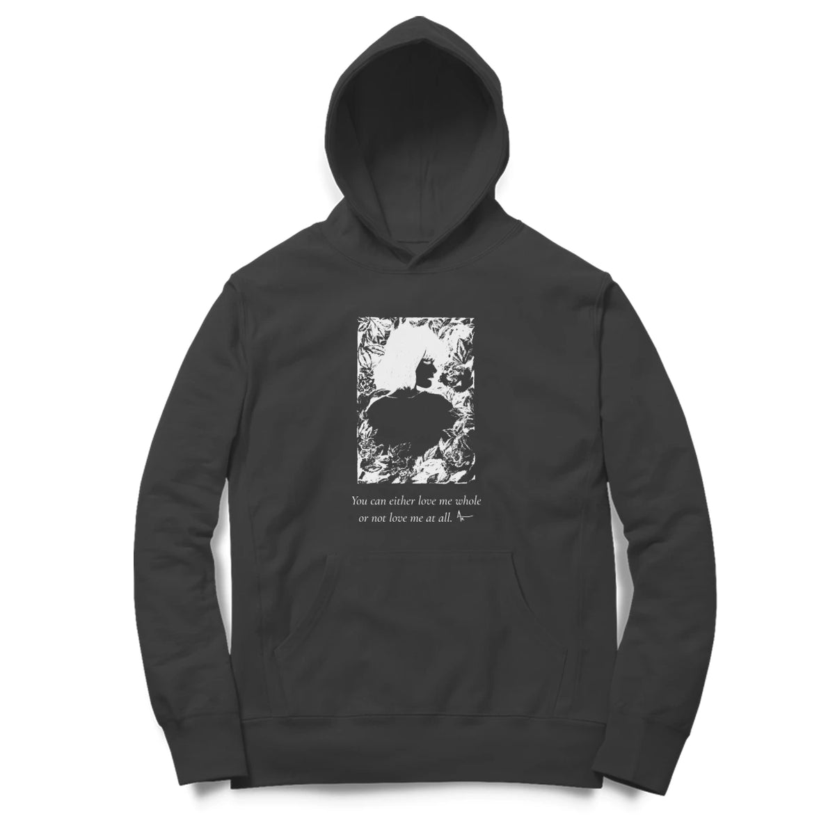 Girl in Bloom Hoodie – Sketch + poem front – Black (front)