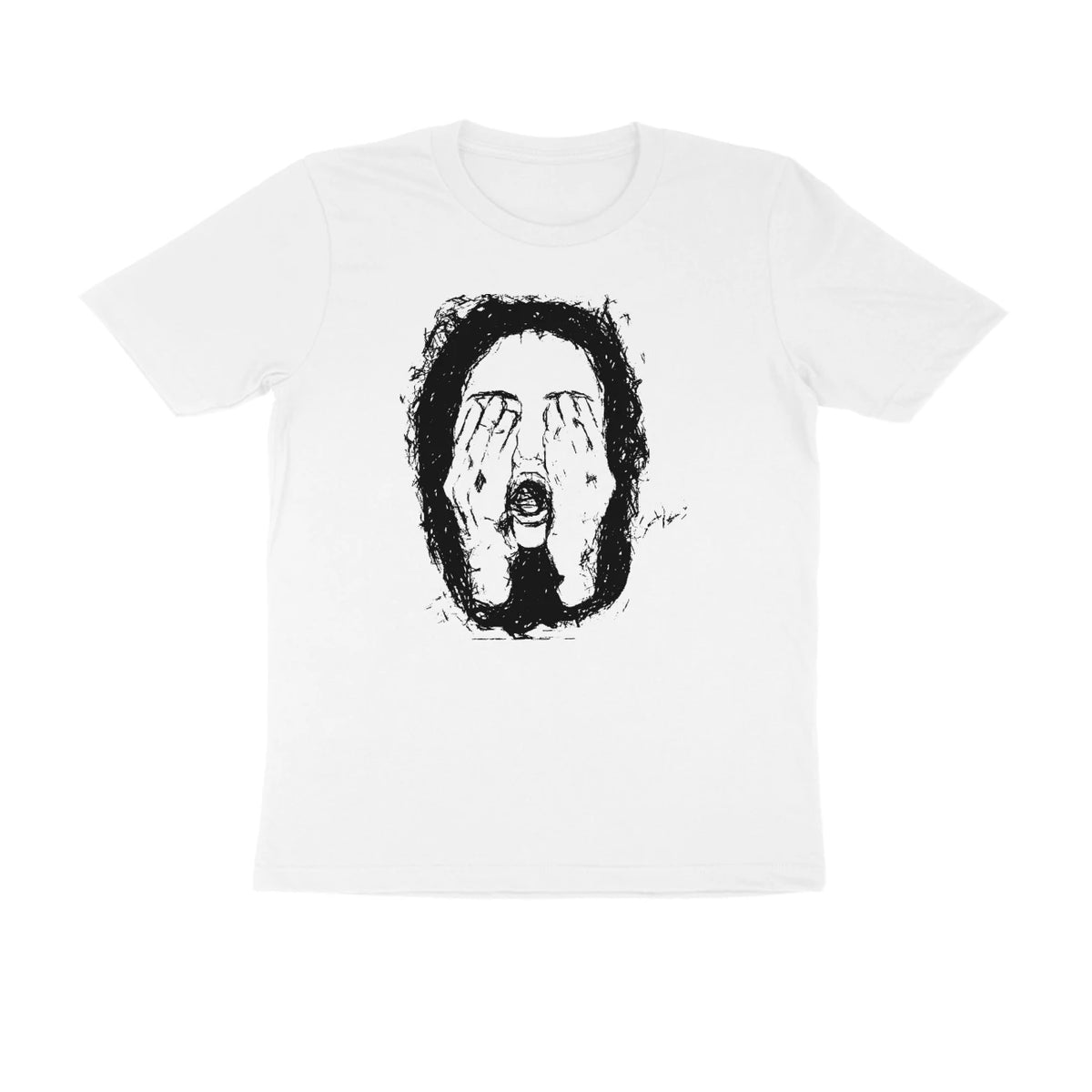Hidden Face Tee – Sketch front only – White (front)