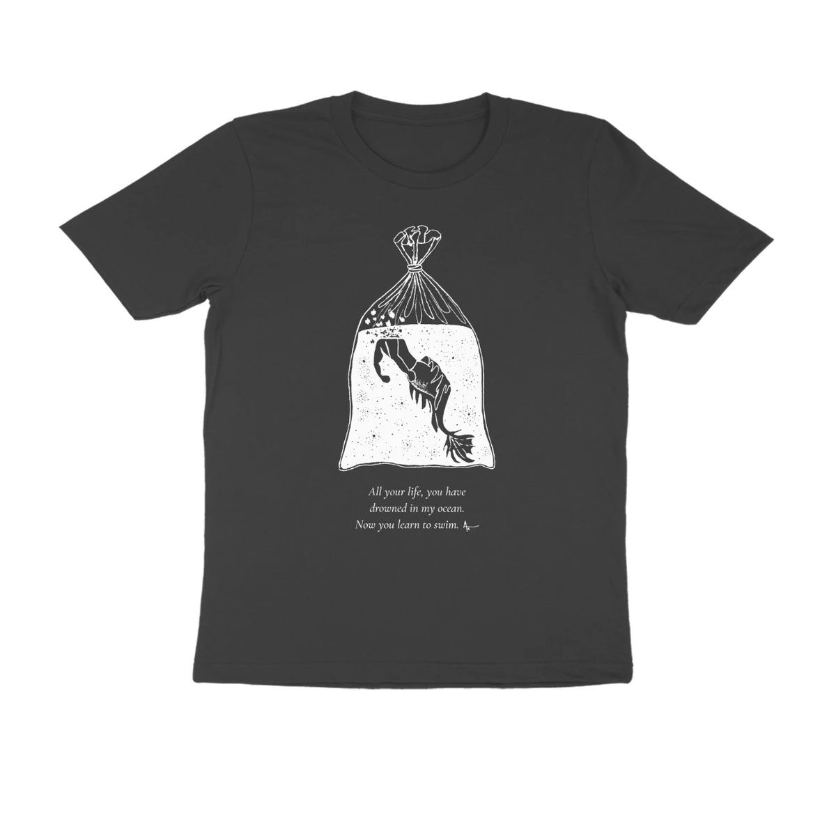 Fish in a Bag Tee (Black, Sketch + quote front (Ak logo)) - Black