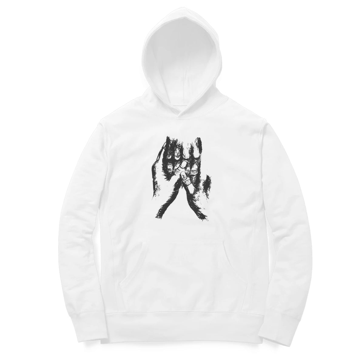 Held Hands Hoodie – Sketch front only – White (front)