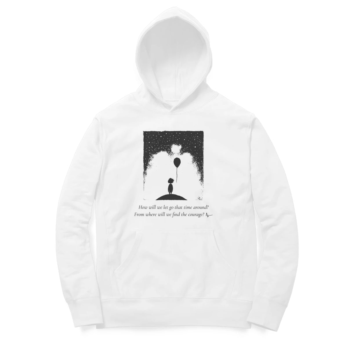Balloon Girl Hoodie (White, Sketch + quote front (Ak logo)) - White