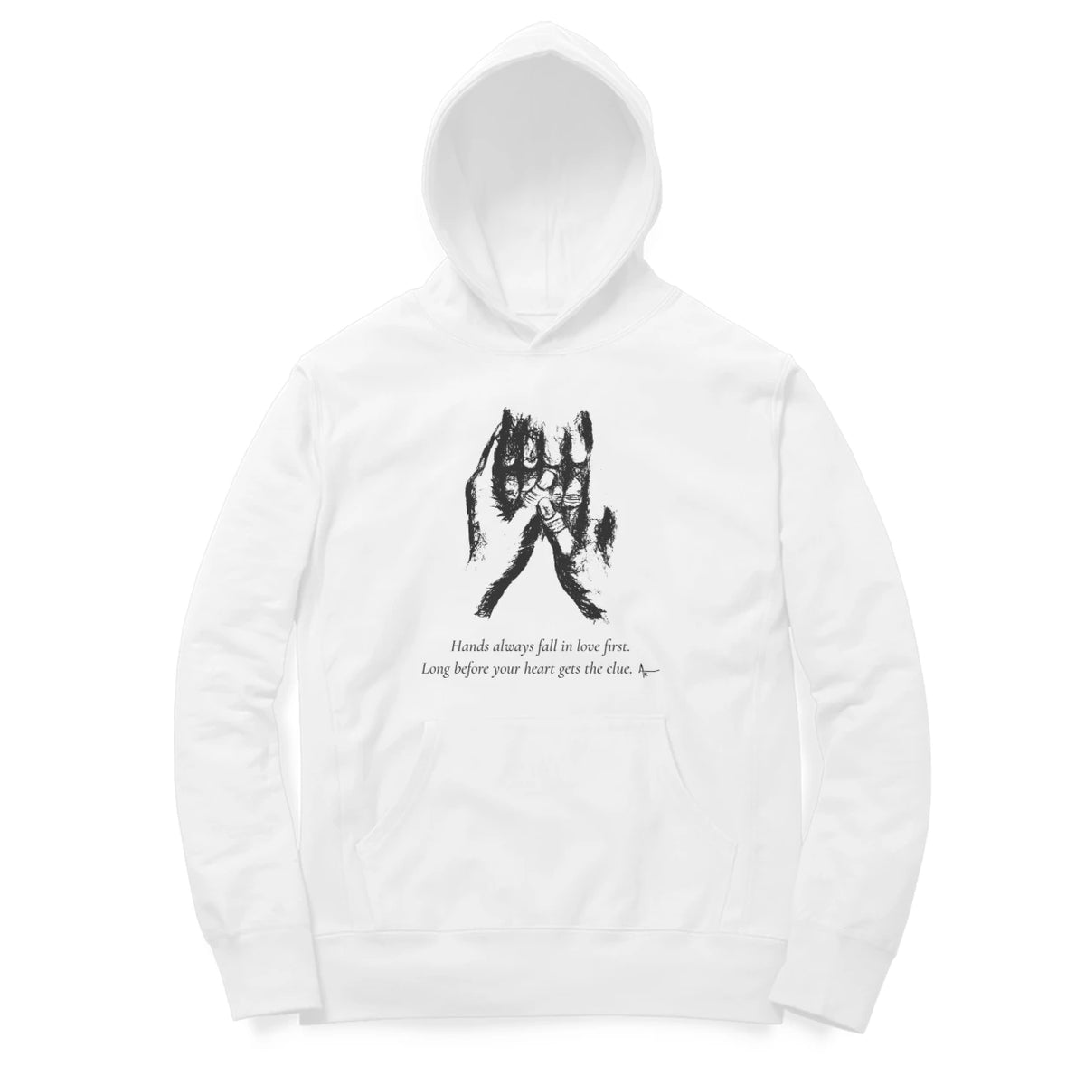 Held Hands Hoodie – Sketch + poem front – White (front)