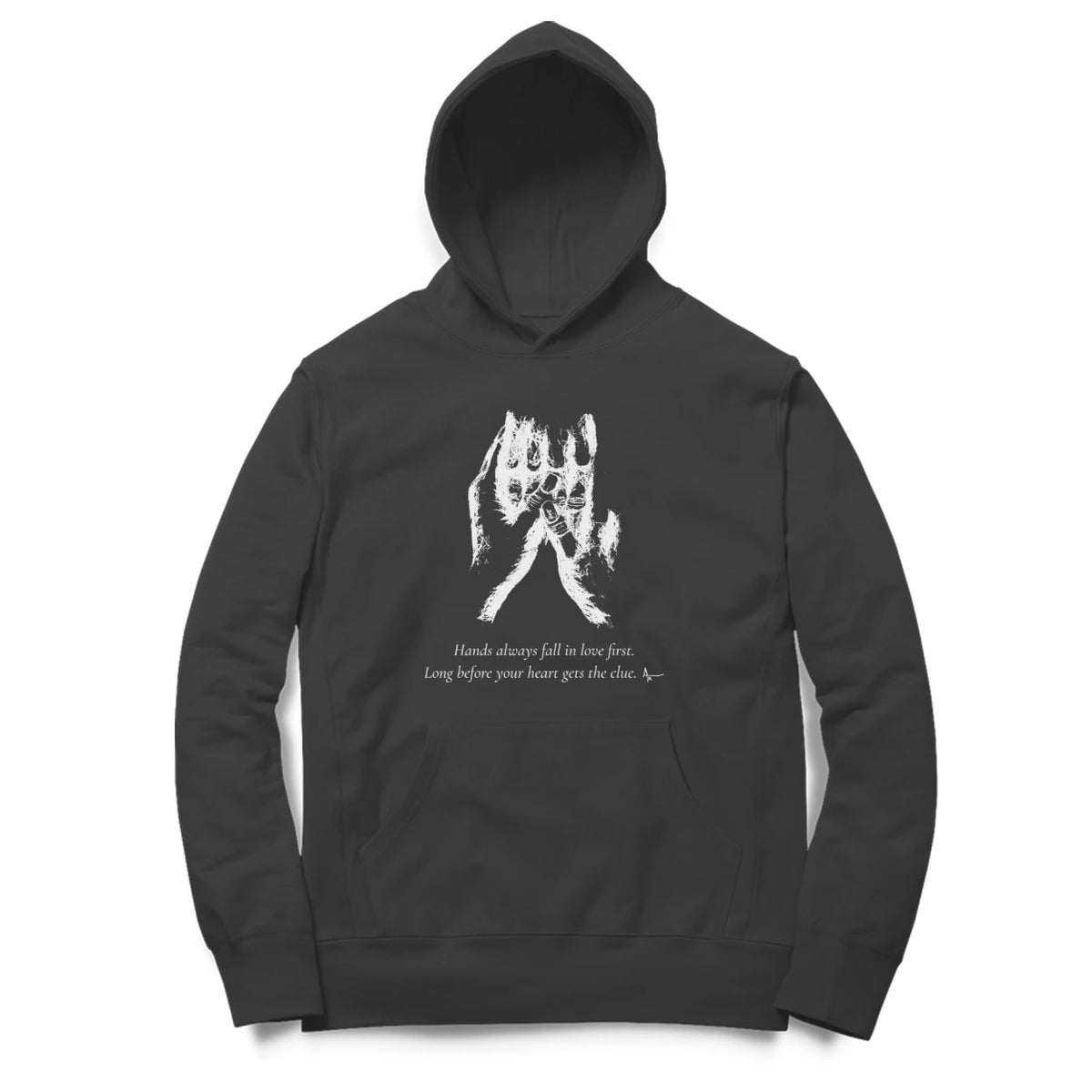 Held Hands Hoodie – Sketch + poem front – Black (front)