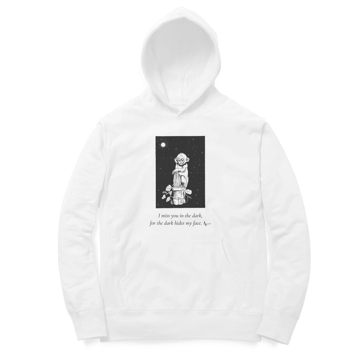 Night Figure Hoodie (White, Sketch + quote front (Ak logo)) - White