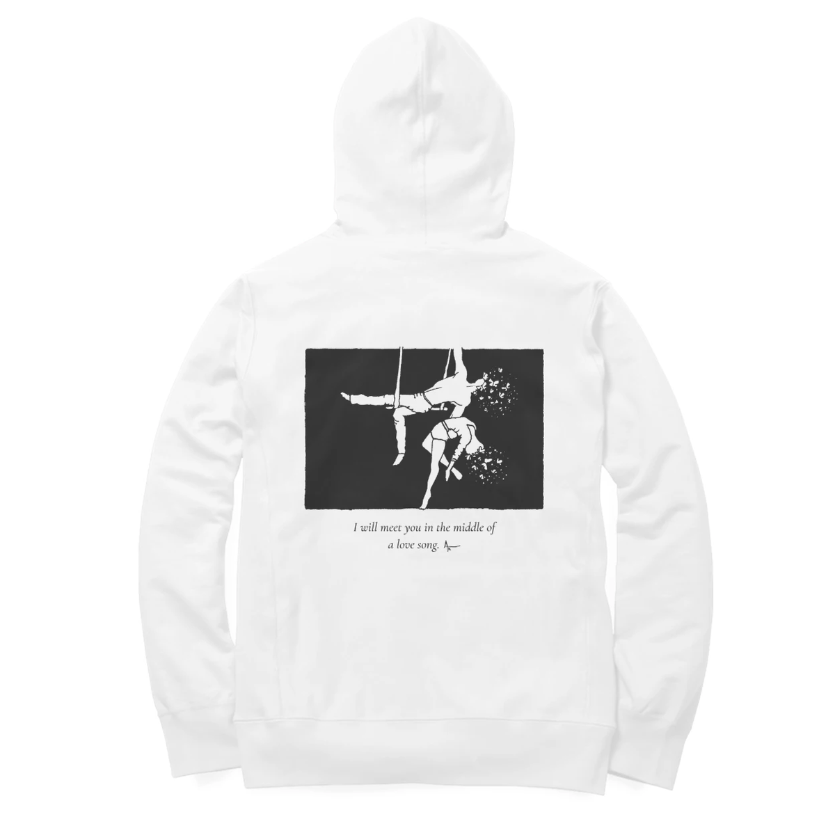 Aerialists Hoodie (White, Ak chest logo front / sketch + quote back (Ak logo))