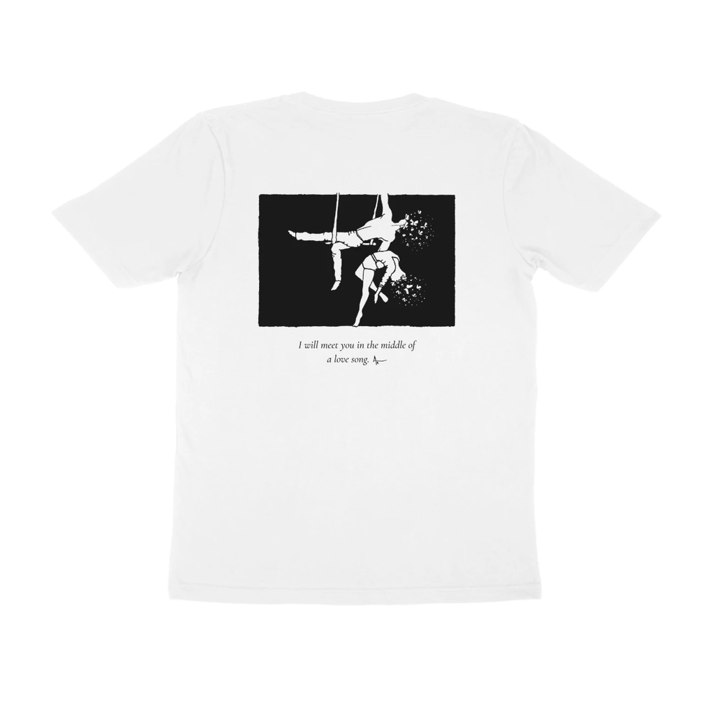 Aerialists Tee (White, Ak chest logo front / sketch + quote back (Ak logo))
