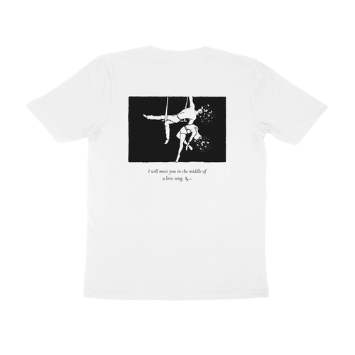 Aerialists Tee (White, Ak chest logo front / sketch + quote back (Ak logo))