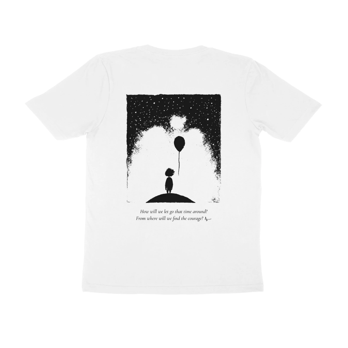Balloon Girl Tee (White, Ak chest logo front / sketch + quote back (Ak logo))