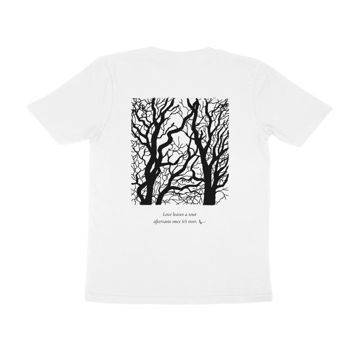 Bare Trees Tee (White, Ak chest logo front / sketch + quote back (Ak logo))