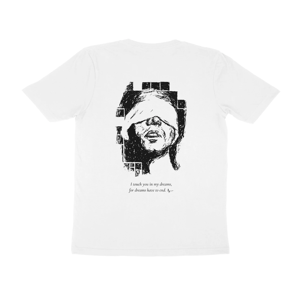 Blindfold Tee (White, Ak chest logo front / sketch + quote back (Ak logo))