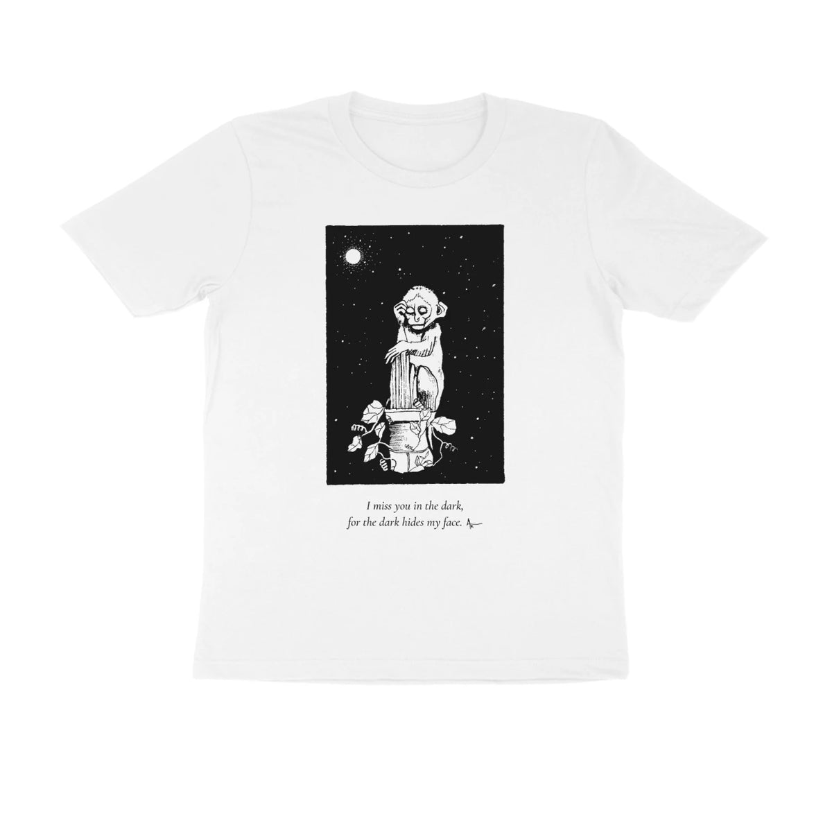 Night Figure Tee (White, Sketch + quote front (Ak logo)) - White