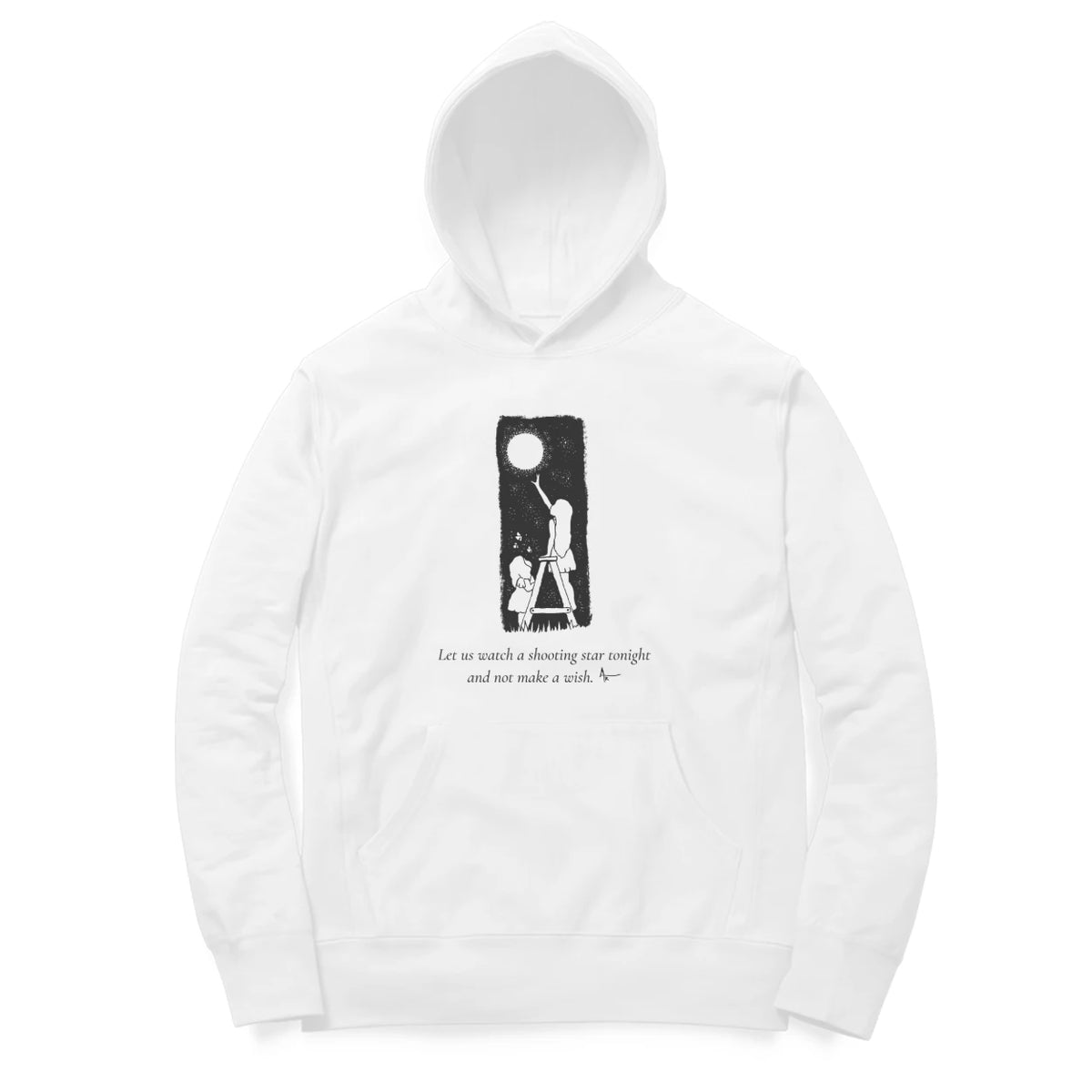 Moon Ladder Hoodie – Sketch + poem front – White (front)