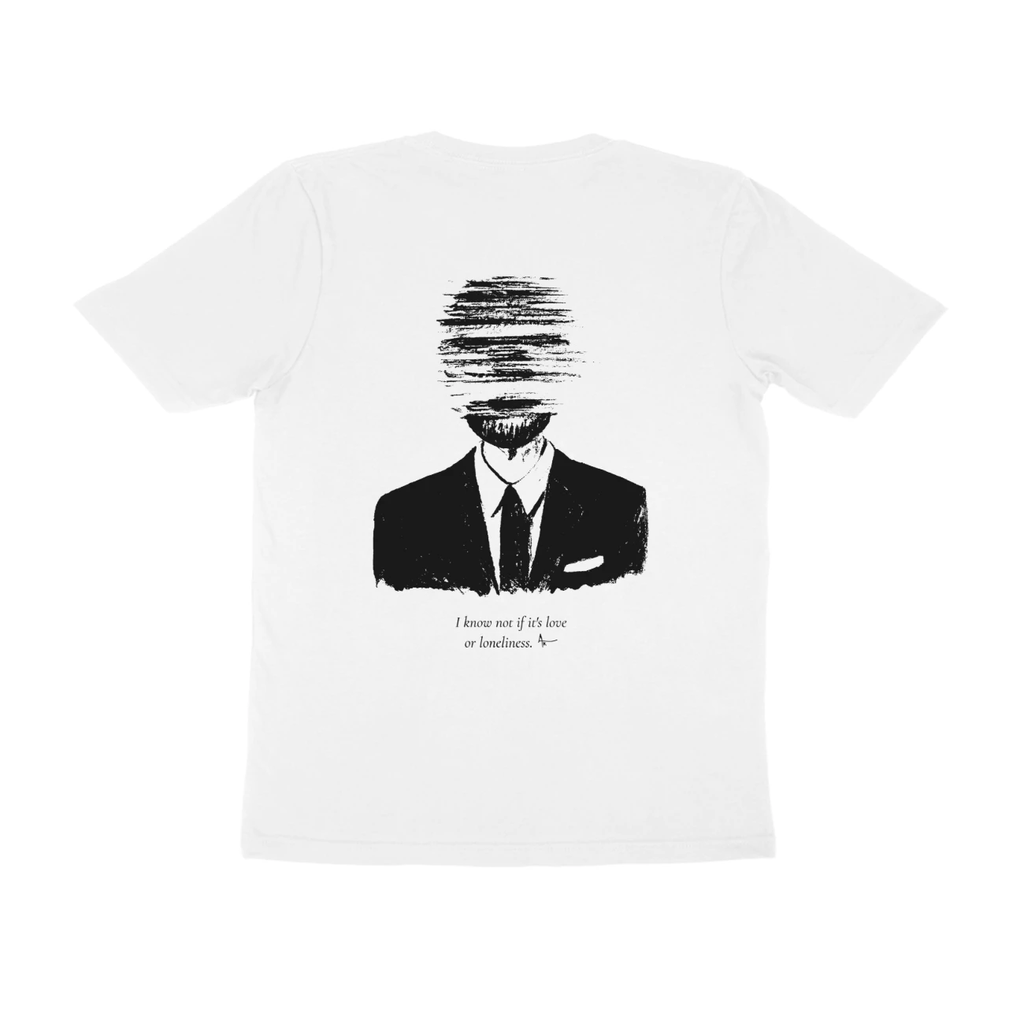 Faceless Tee (White, Ak chest logo front / sketch + quote back (Ak logo))
