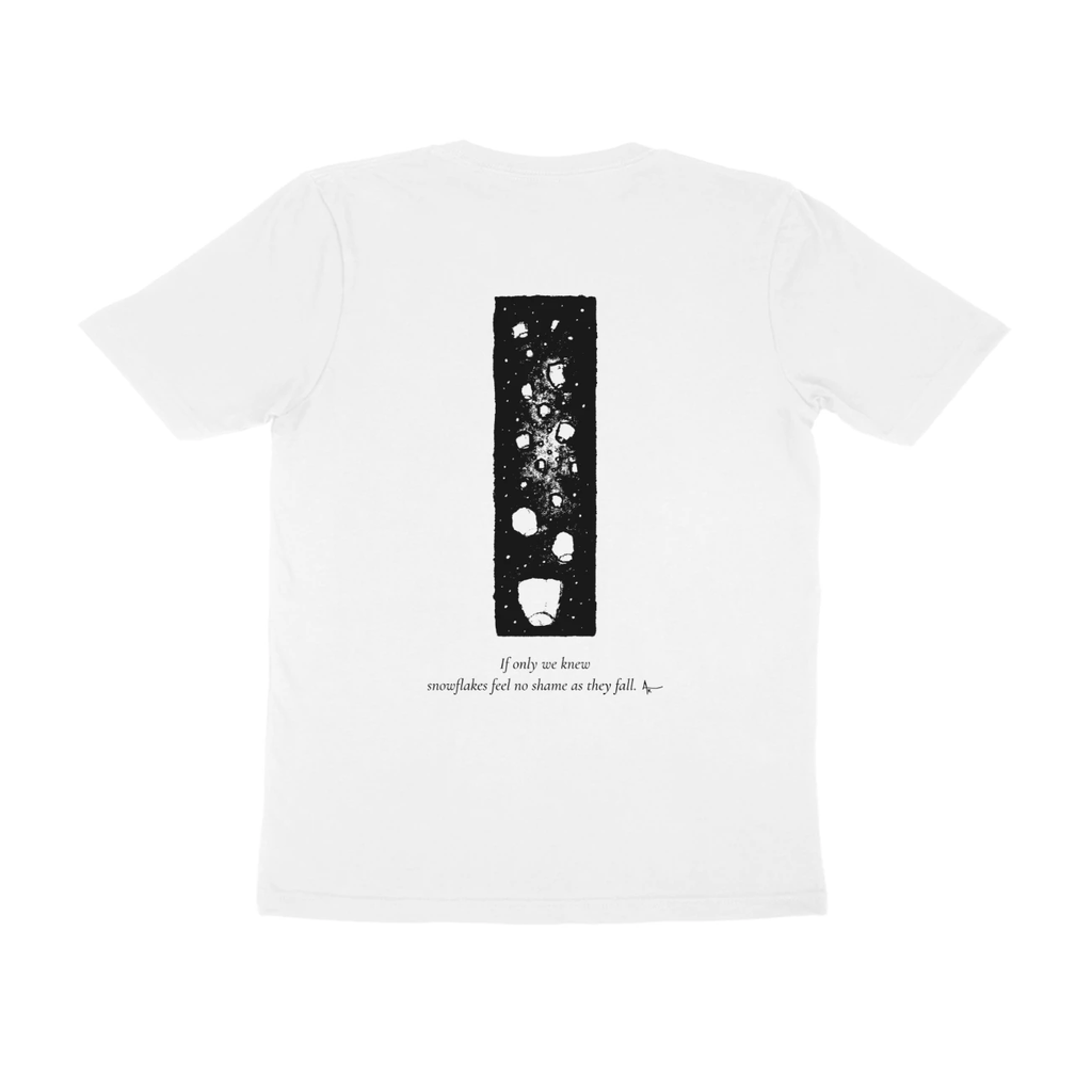 Falling Stars Tee (White, Ak chest logo front / sketch + quote back (Ak logo))