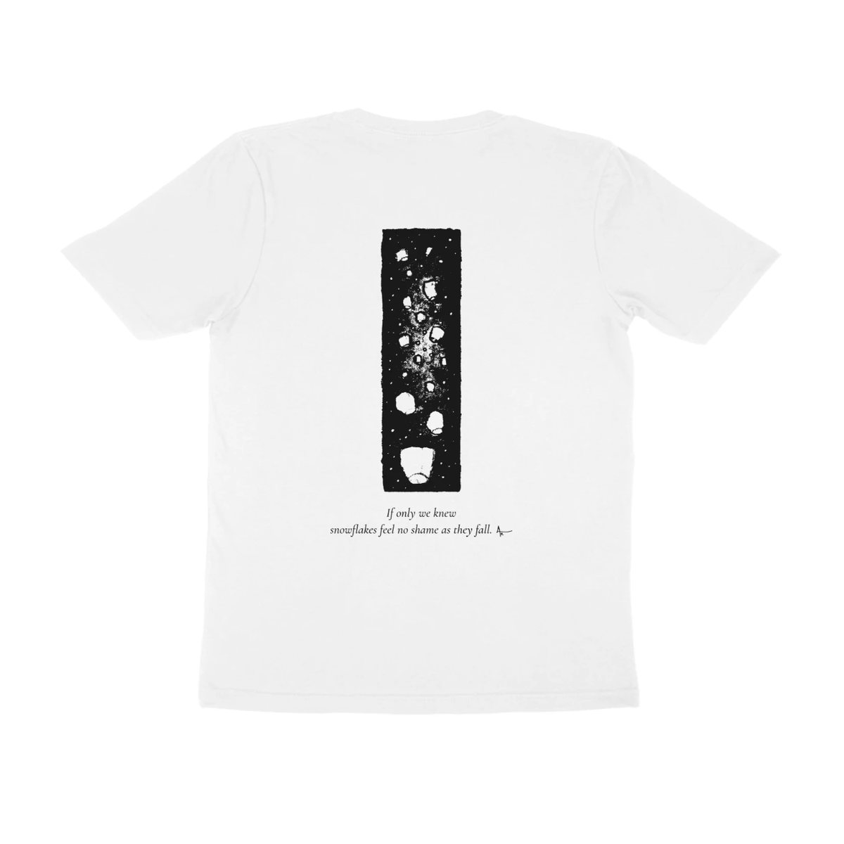 Falling Stars Tee (White, Ak chest logo front / sketch + quote back (Ak logo))
