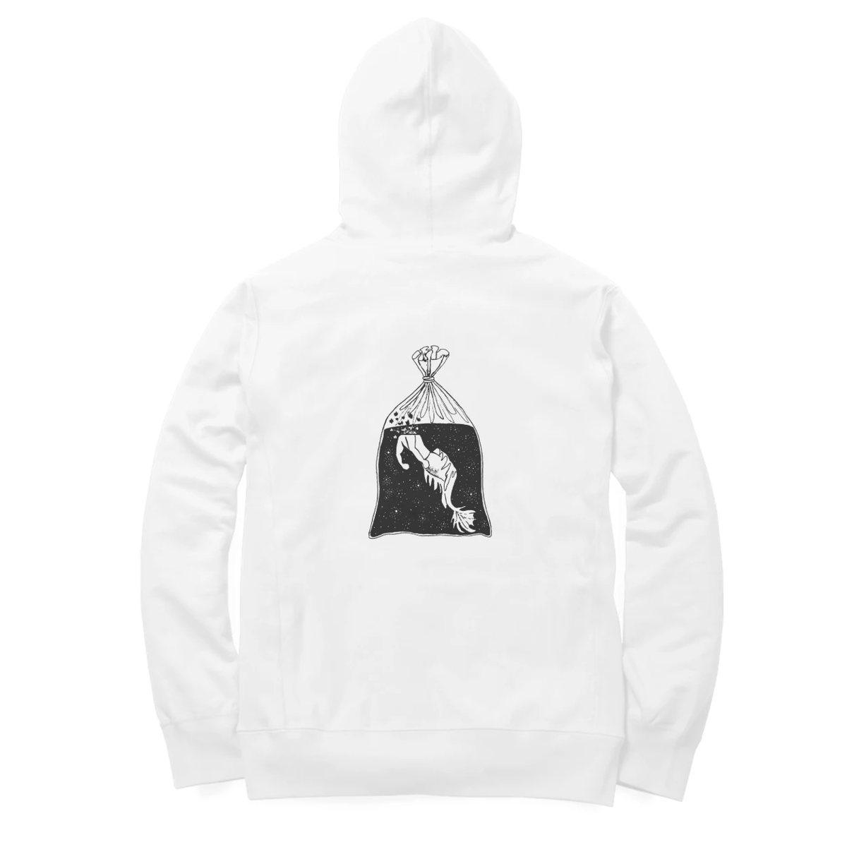 Fish in a Bag Hoodie (White, Quote front / sketch back)