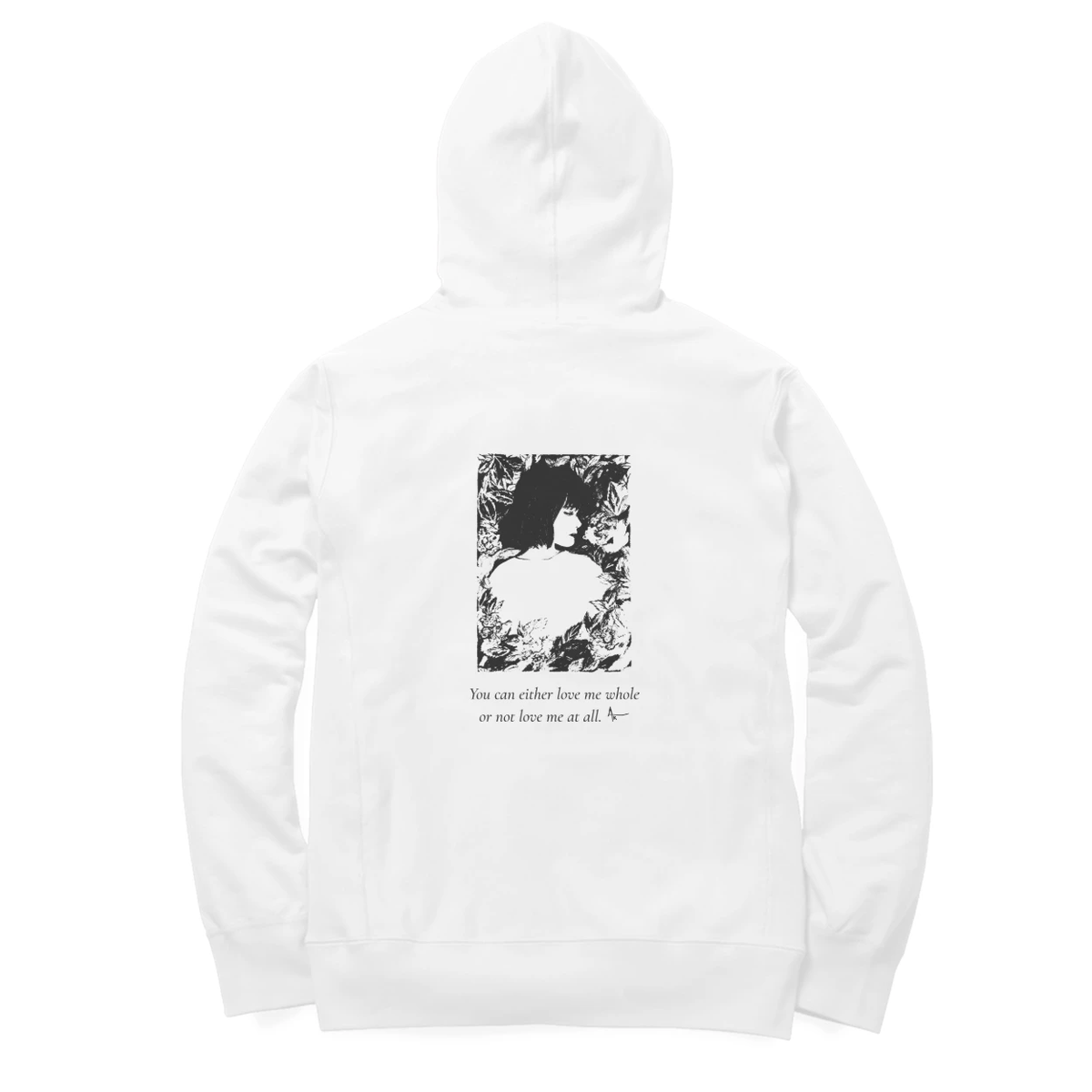 Girl in Bloom Hoodie (White, Ak chest logo front / sketch + quote back (Ak logo))
