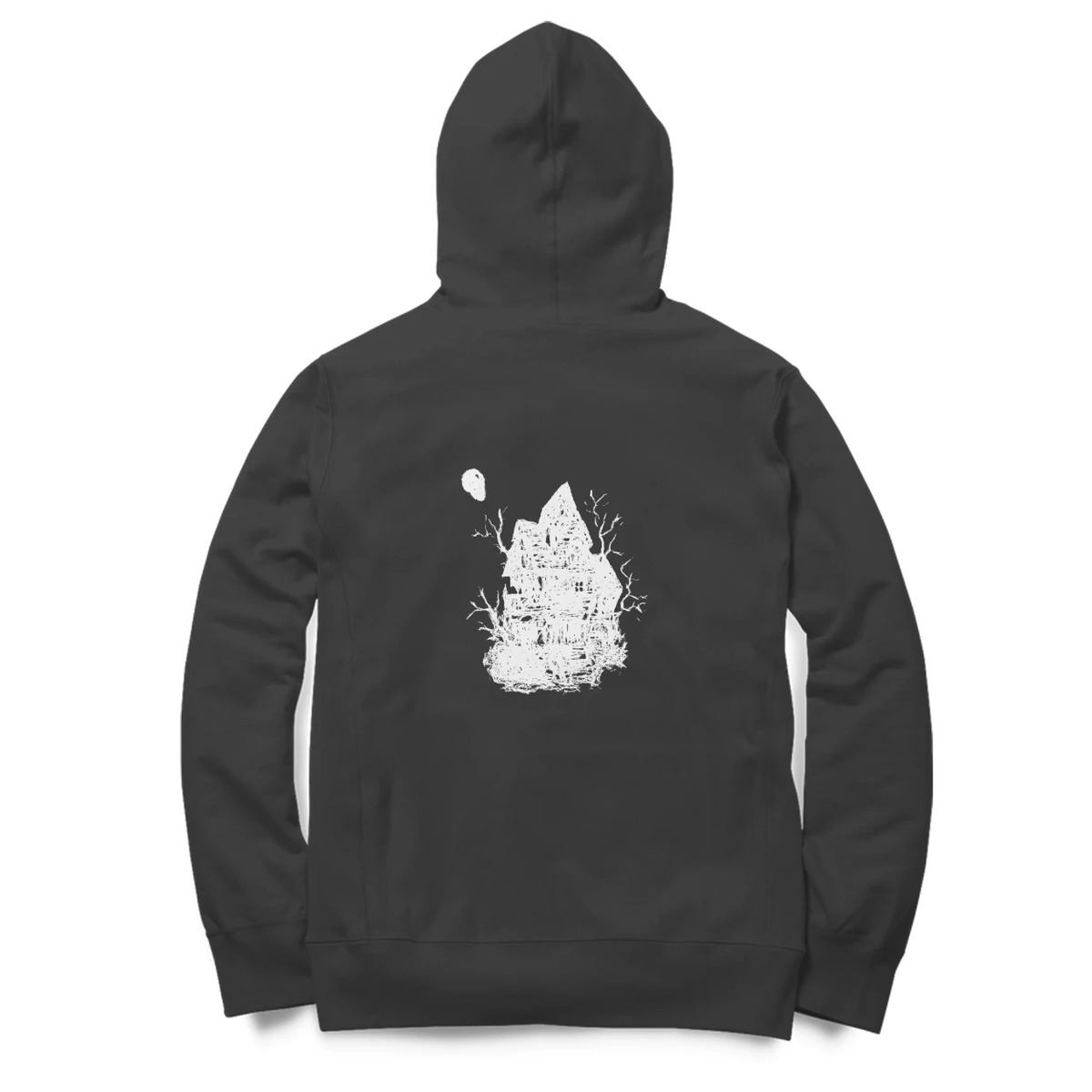 Haunted House Hoodie (Black, Quote front / sketch back)