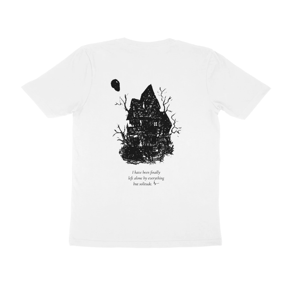 Haunted House Tee (White, Ak chest logo front / sketch + quote back (Ak logo))
