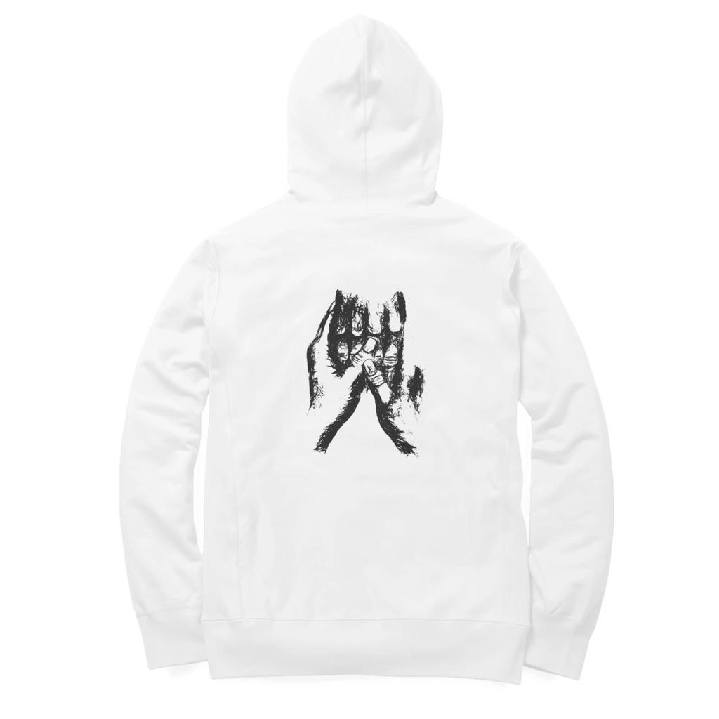 Held Hands Hoodie (White, Quote front / sketch back)
