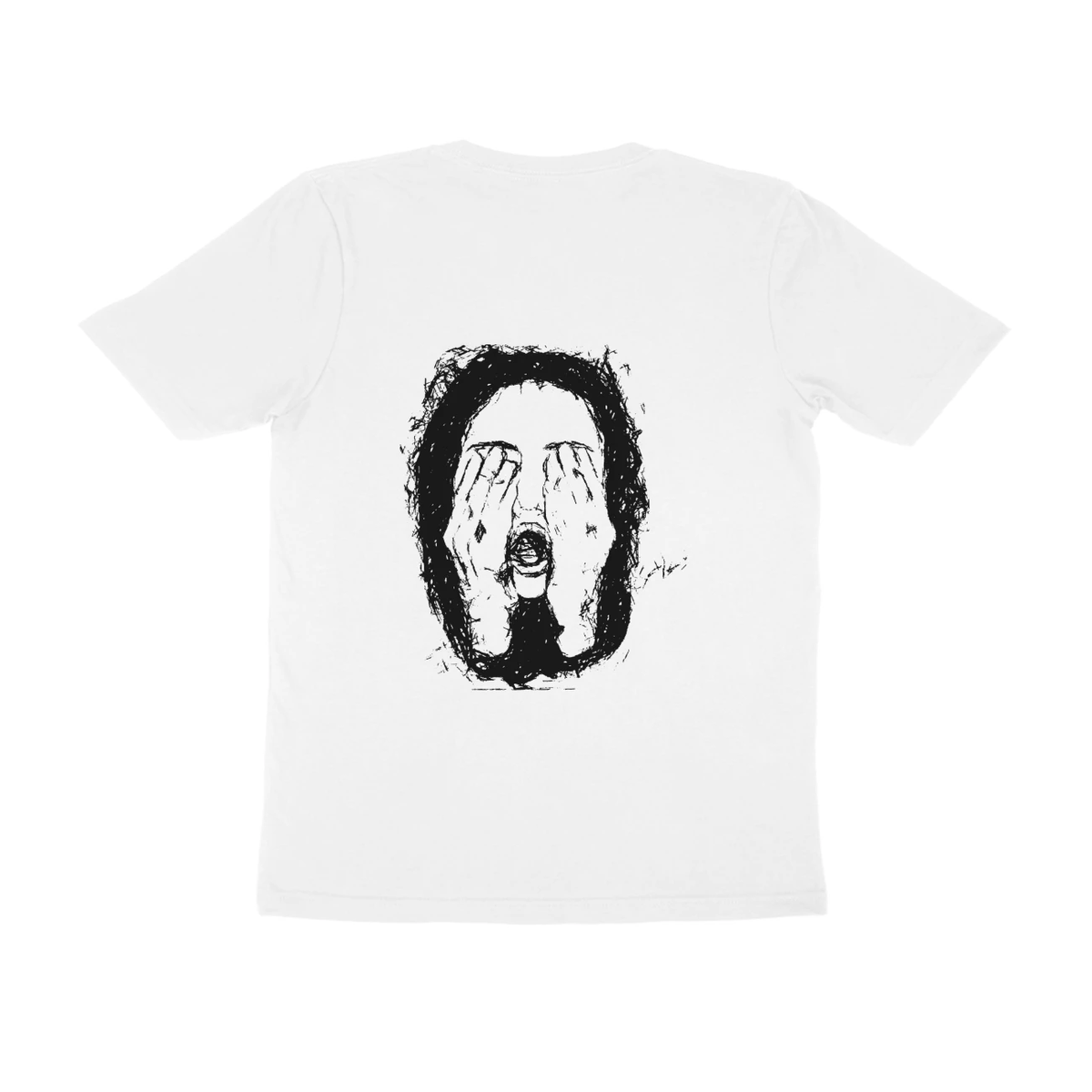 Hidden Face Tee (White, Quote front / sketch back)