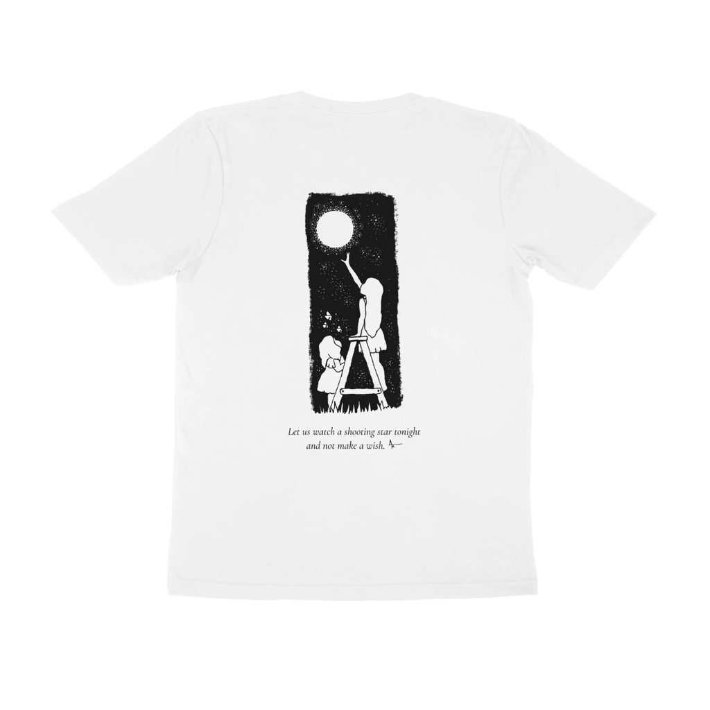 Moon Ladder Tee (White, Ak chest logo front / sketch + quote back (Ak logo))