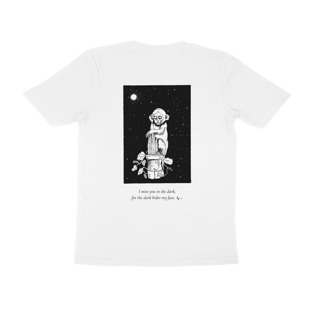 Night Figure Tee (White, Ak chest logo front / sketch + quote back (Ak logo))