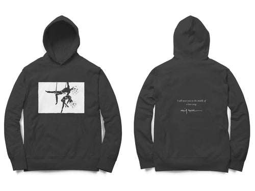 Aerialists Hoodie – Sketch front, poem back – Black (front and back)