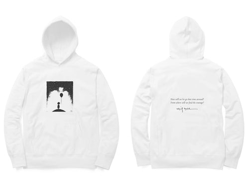 Balloon Girl Hoodie – Sketch front, poem back – White (front and back)