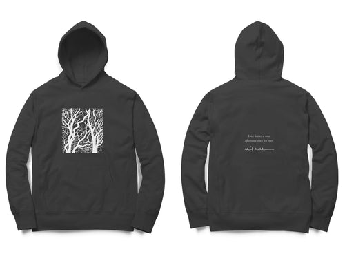 Bare Trees Hoodie – Sketch front, poem back – Black (front and back)