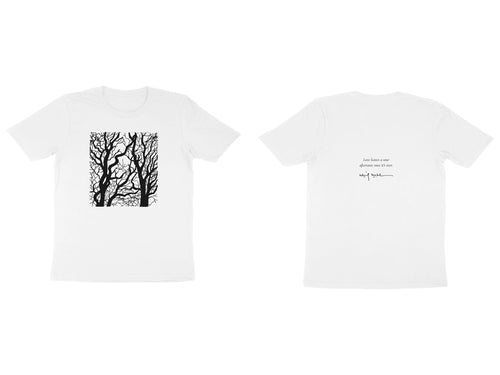 Bare Trees Tee – Sketch front, poem back – White (front and back)