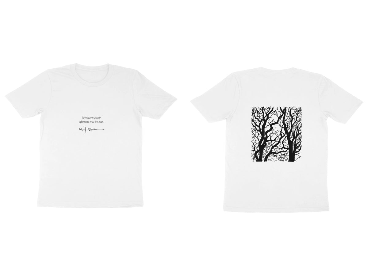 Bare Trees Tee – Poem front, sketch back – White (front and back)