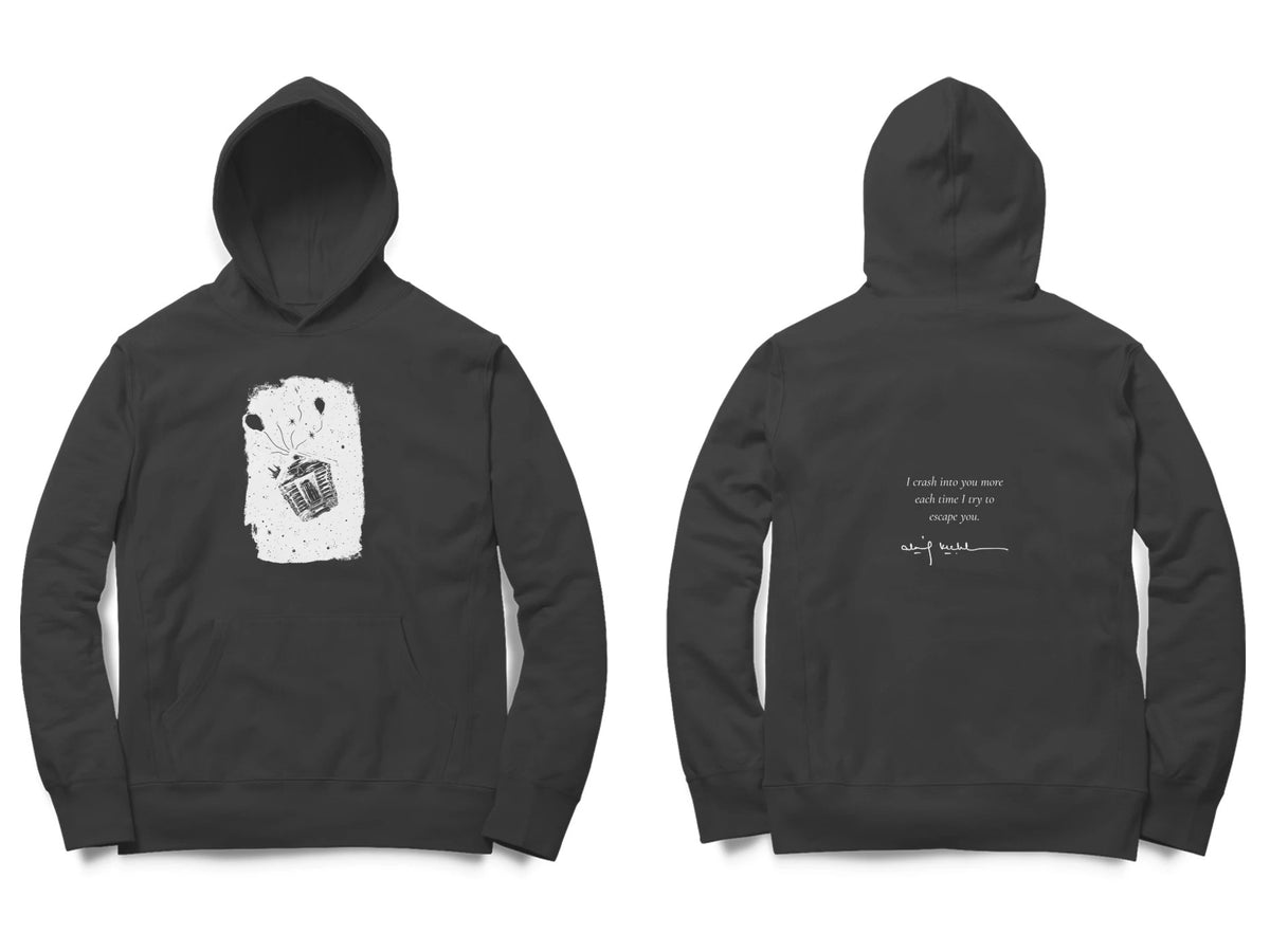 Basket of Light Hoodie – Sketch front, poem back – Black (front and back)