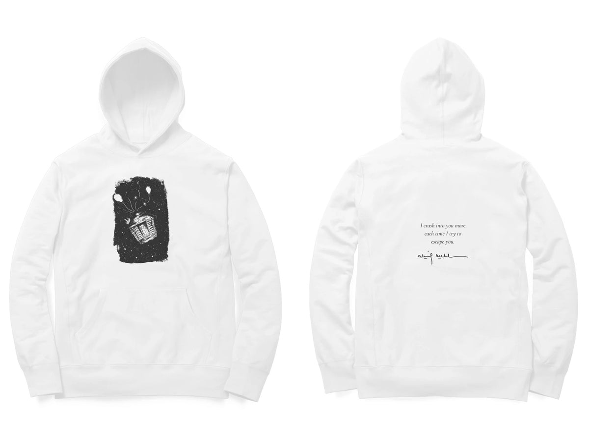Basket of Light Hoodie – Sketch front, poem back – White (front and back)