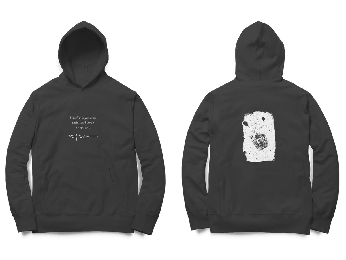 Basket of Light Hoodie – Poem front, sketch back – Black (front and back)