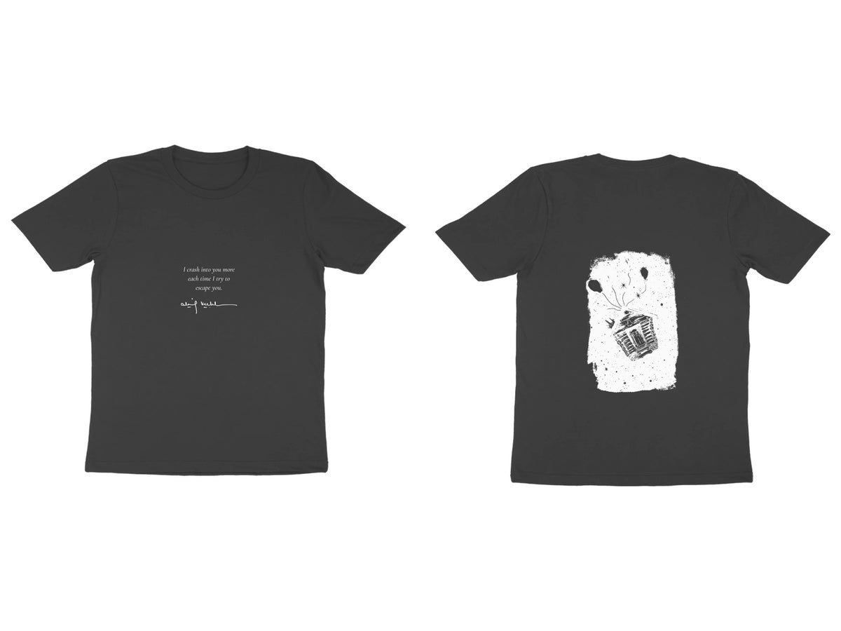 Basket of Light Tee – Poem front, sketch back – Black (front and back)