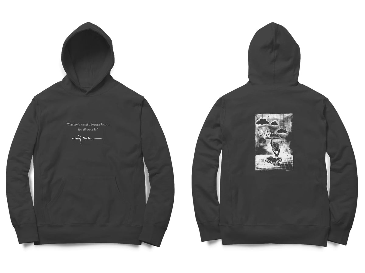 Cloud Dreamer Hoodie – Poem front, sketch back – Black (front and back)