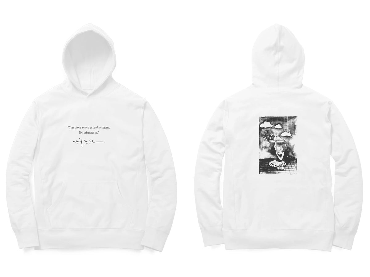 Cloud Dreamer Hoodie – Poem front, sketch back – White (front and back)