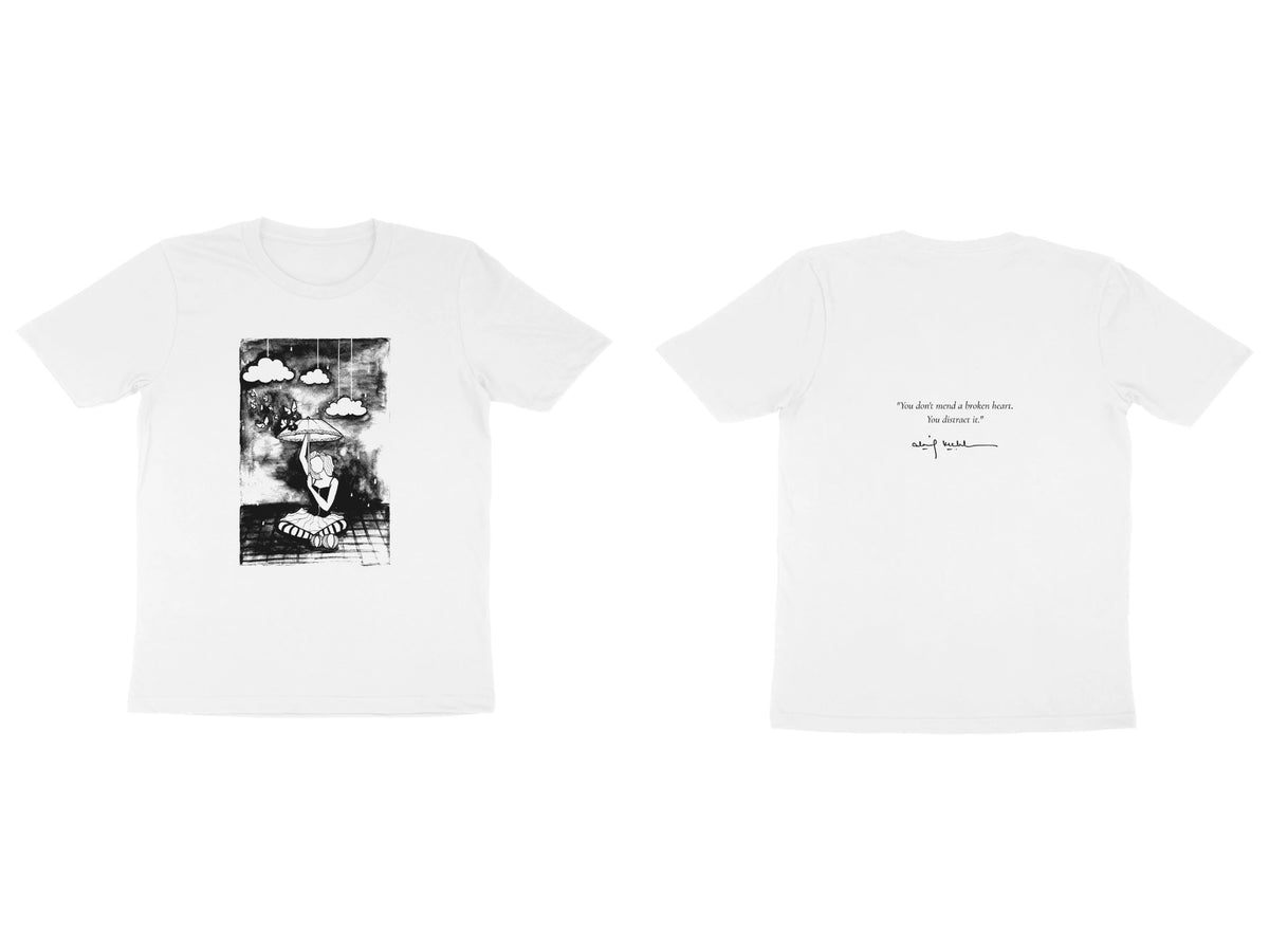 Cloud Dreamer Tee – Sketch front, poem back – White (front and back)