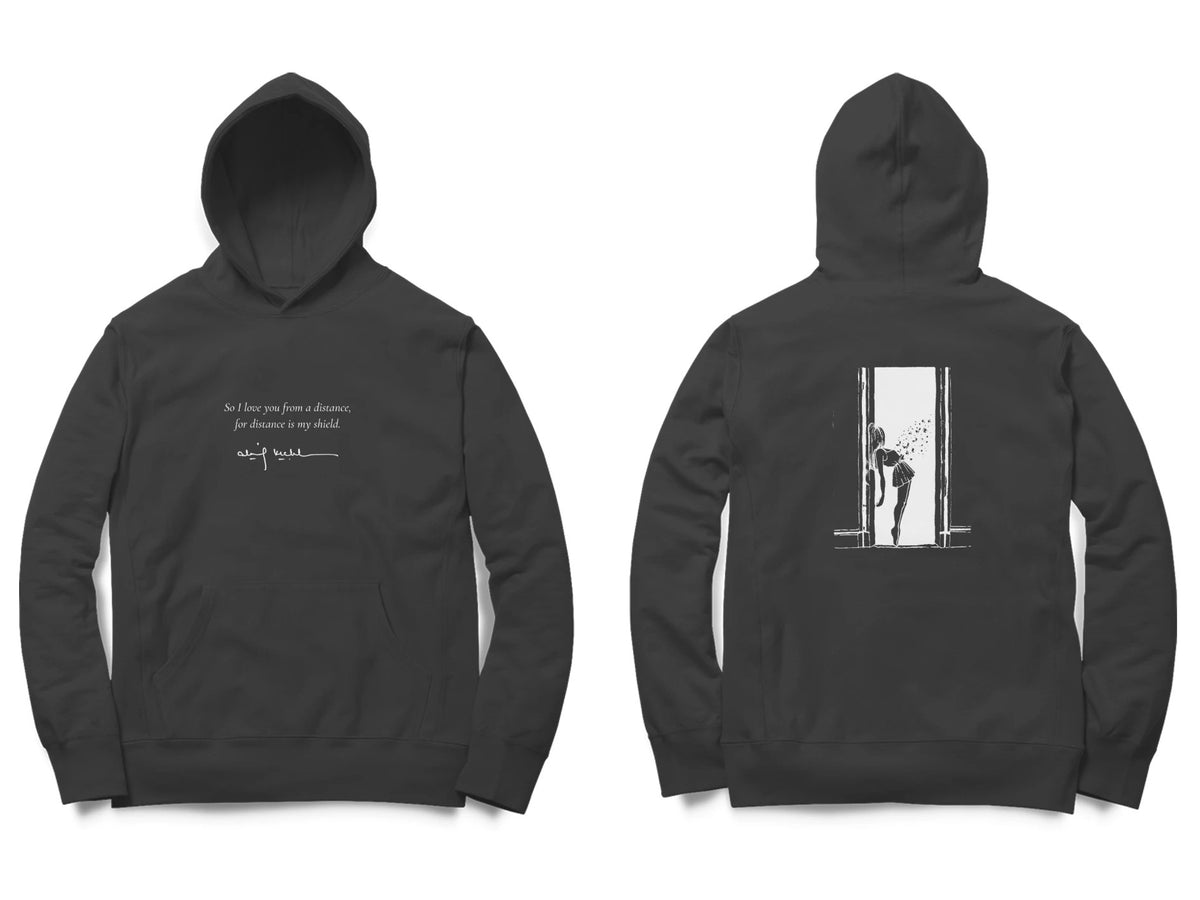 Doorway Hoodie – Poem front, sketch back – Black (front and back)