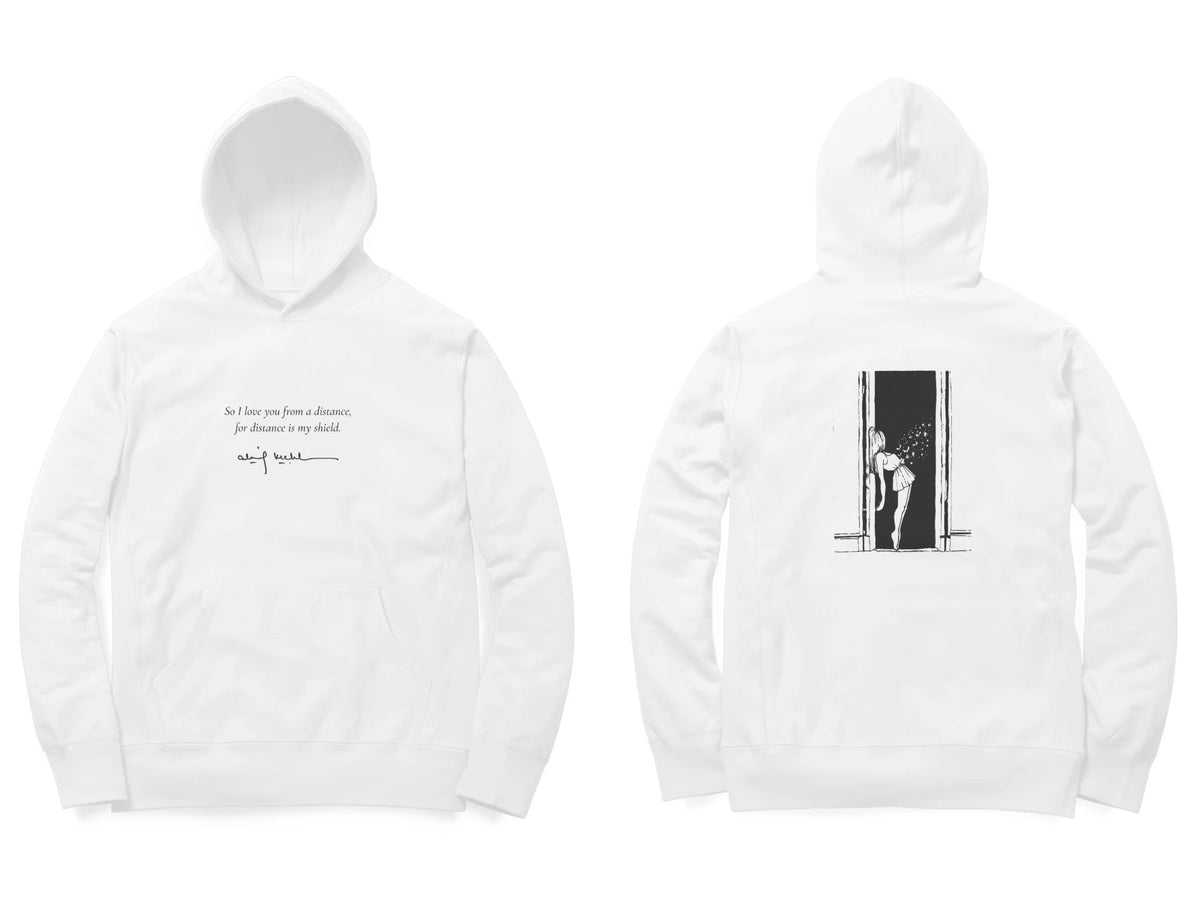 Doorway Hoodie – Poem front, sketch back – White (front and back)