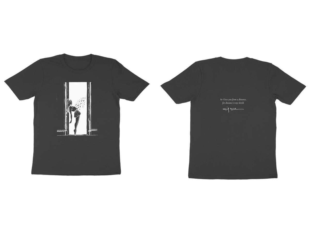 Doorway Tee – Sketch front, poem back – Black (front and back)