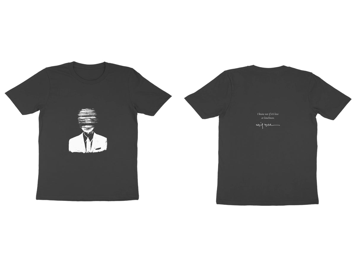 Faceless Tee – Sketch front, poem back – Black (front and back)